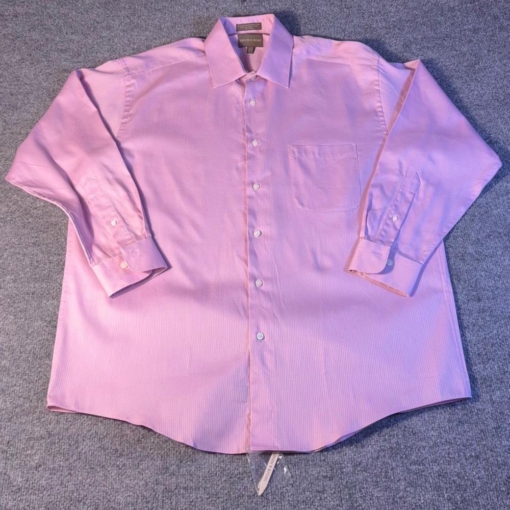 Taylor & Henry Mens Pink Pinstripe Dress Shirt 16.5 32/33 Long Sleeve Button Up